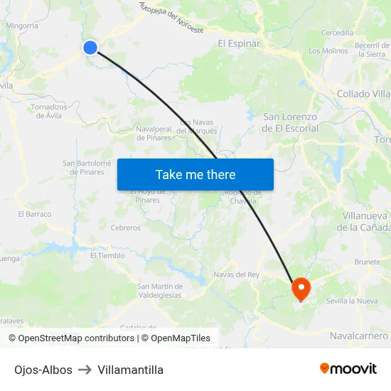 Ojos-Albos to Villamantilla map