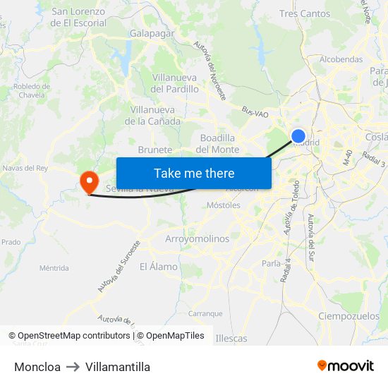Moncloa to Villamantilla map