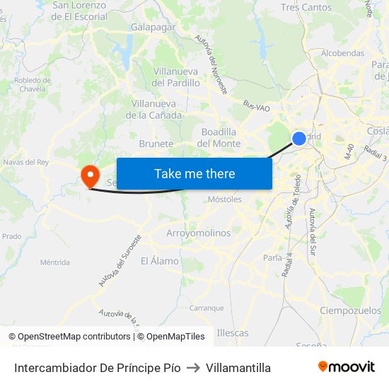 Intercambiador De Príncipe Pío to Villamantilla map