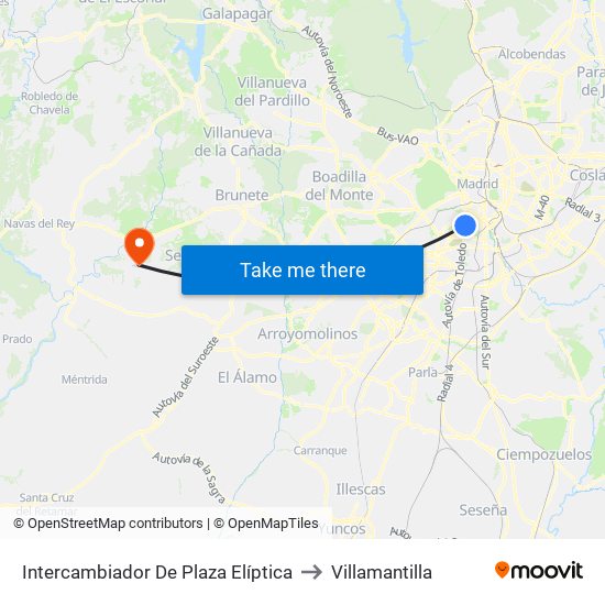 Intercambiador De Plaza Elíptica to Villamantilla map