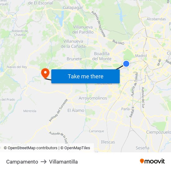 Campamento to Villamantilla map