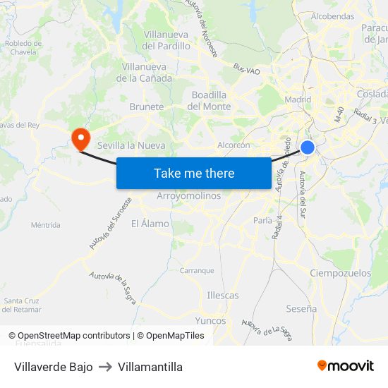 Villaverde Bajo to Villamantilla map