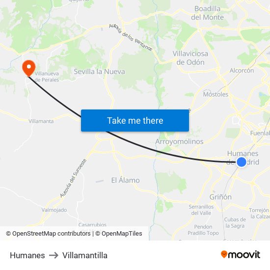 Humanes to Villamantilla map