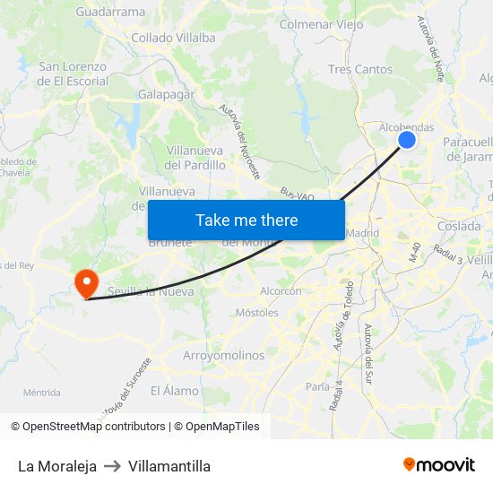 La Moraleja to Villamantilla map