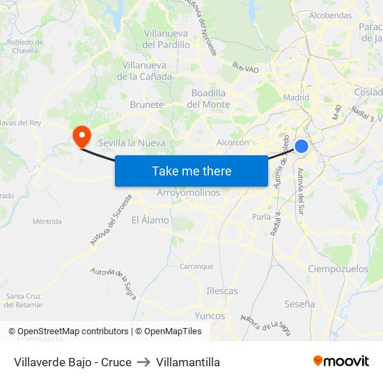 Villaverde Bajo - Cruce to Villamantilla map