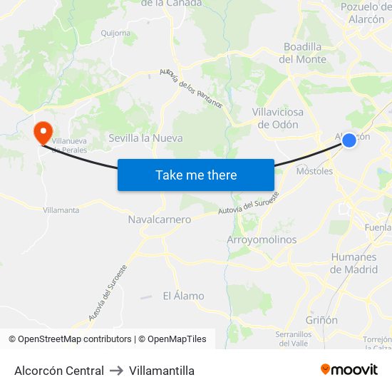 Alcorcón Central to Villamantilla map