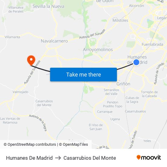 Humanes De Madrid to Casarrubios Del Monte map
