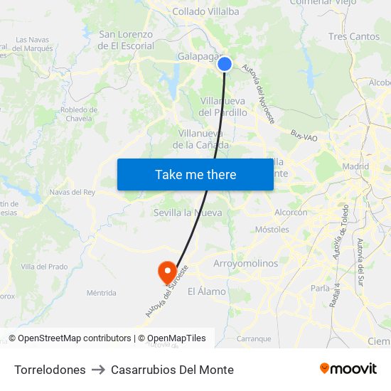 Torrelodones to Casarrubios Del Monte map