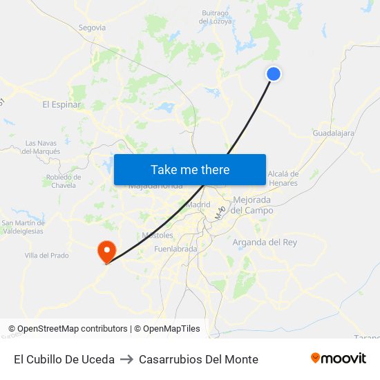 El Cubillo De Uceda to Casarrubios Del Monte map