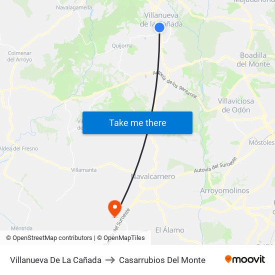 Villanueva De La Cañada to Casarrubios Del Monte map