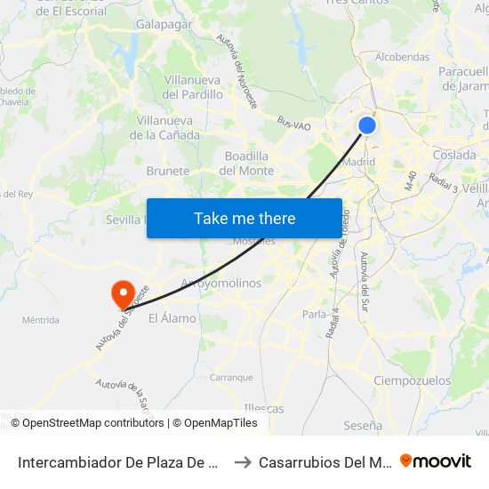 Intercambiador De Plaza De Castilla to Casarrubios Del Monte map