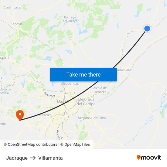Jadraque to Villamanta map