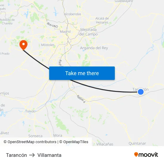 Tarancón to Villamanta map