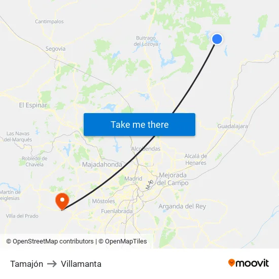 Tamajón to Villamanta map