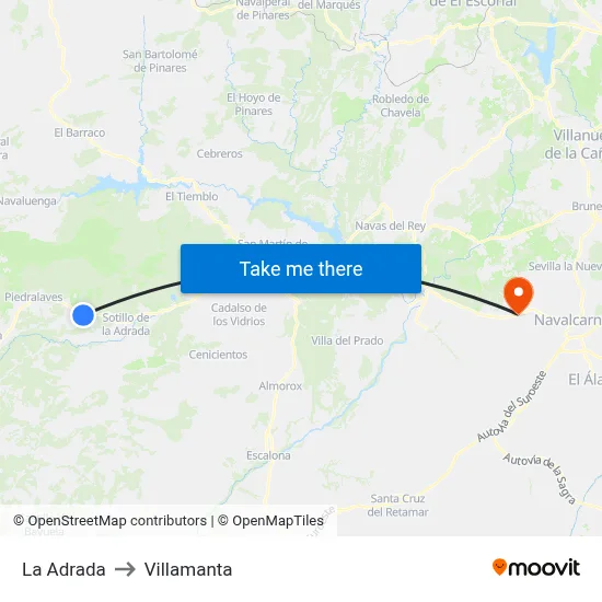 La Adrada to Villamanta map