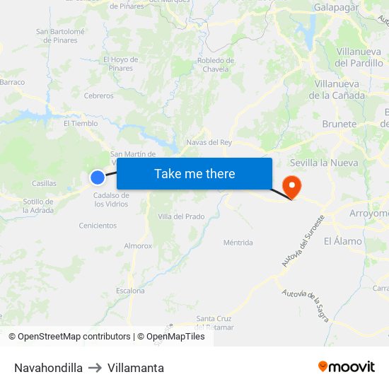 Navahondilla to Villamanta map