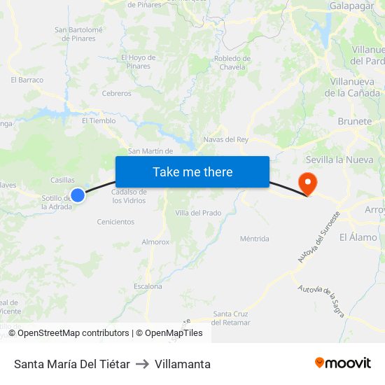 Santa María Del Tiétar to Villamanta map