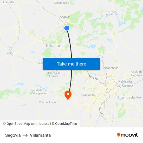 Segovia to Villamanta map