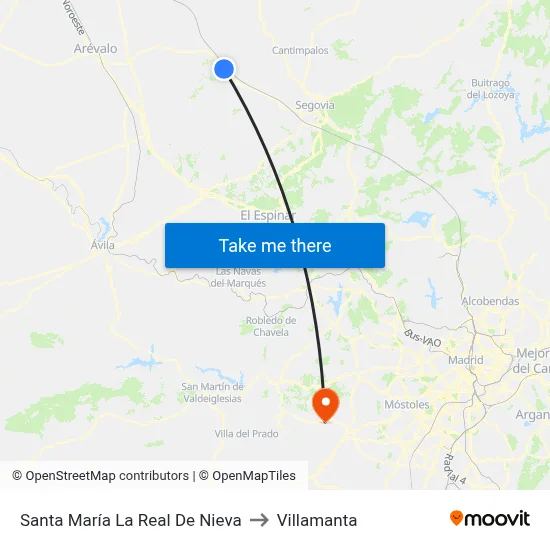 Santa María La Real De Nieva to Villamanta map