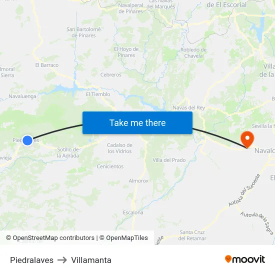 Piedralaves to Villamanta map