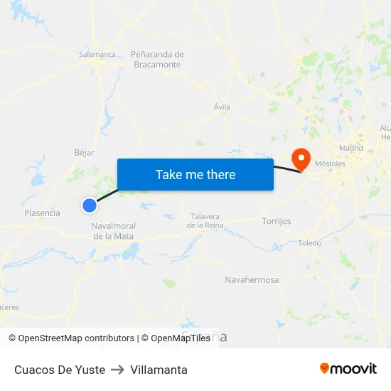 Cuacos De Yuste to Villamanta map