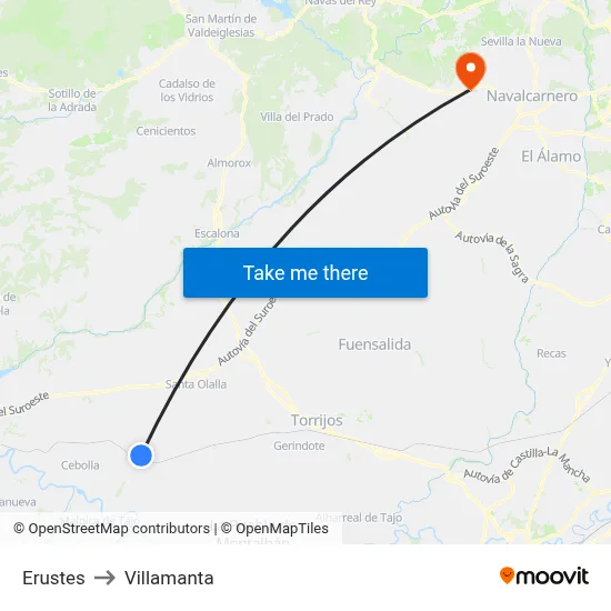 Erustes to Villamanta map
