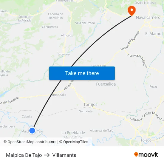 Malpica De Tajo to Villamanta map