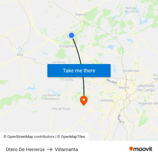 Otero De Herreros to Villamanta map