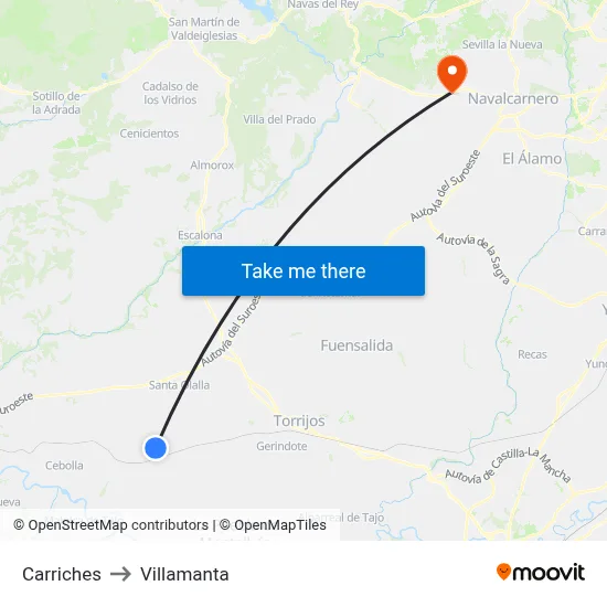 Carriches to Villamanta map