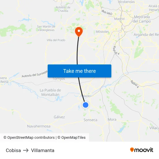 Cobisa to Villamanta map