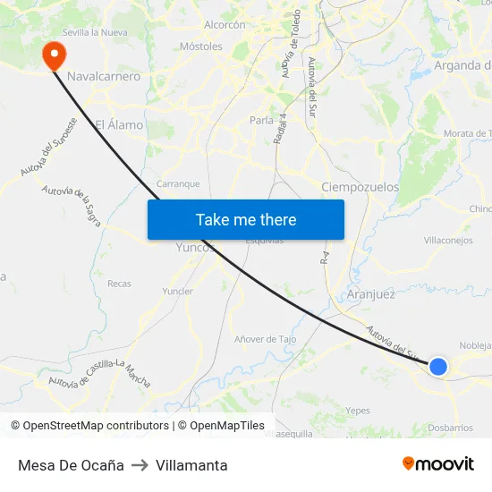Mesa De Ocaña to Villamanta map