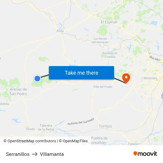 Serranillos to Villamanta map