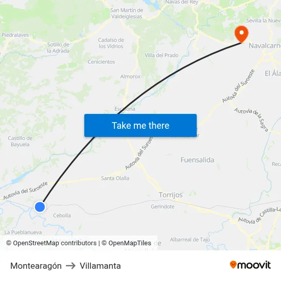 Montearagón to Villamanta map