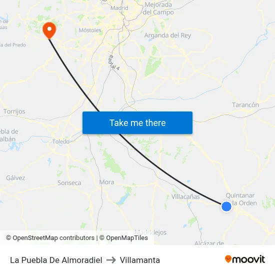 La Puebla De Almoradiel to Villamanta map