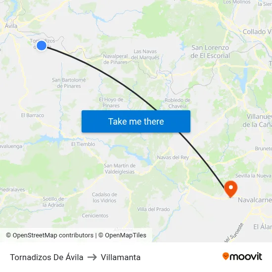 Tornadizos De Ávila to Villamanta map