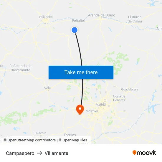 Campaspero to Villamanta map
