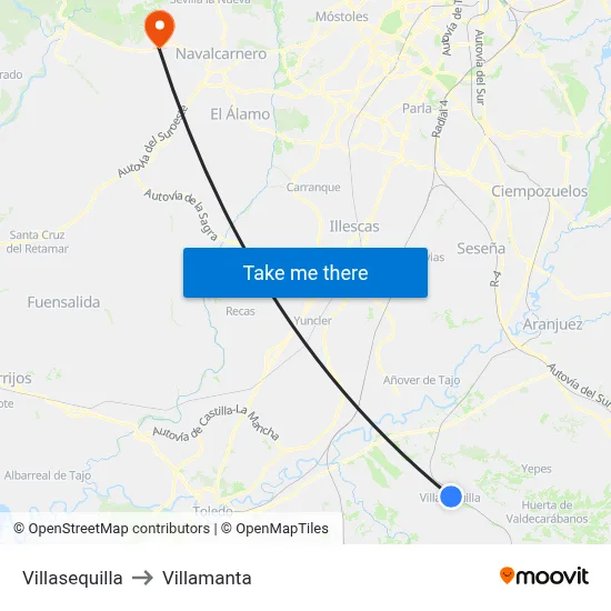 Villasequilla to Villamanta map
