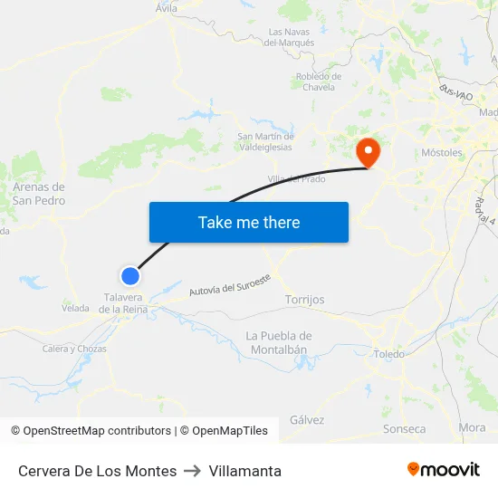 Cervera De Los Montes to Villamanta map