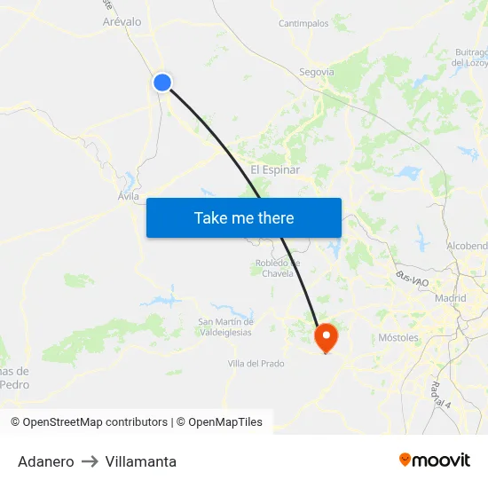 Adanero to Villamanta map