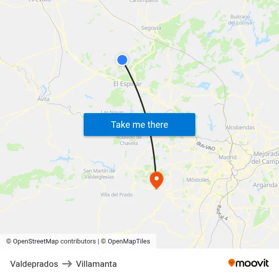 Valdeprados to Villamanta map