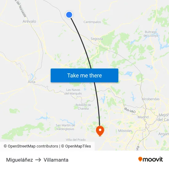 Migueláñez to Villamanta map