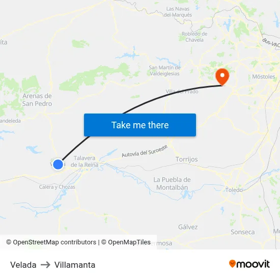 Velada to Villamanta map