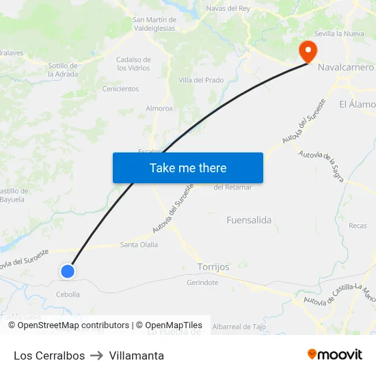 Los Cerralbos to Villamanta map