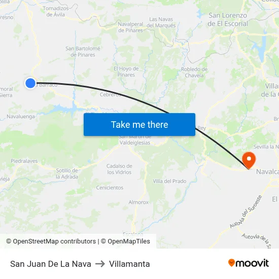 San Juan De La Nava to Villamanta map