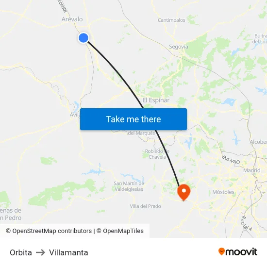 Orbita to Villamanta map