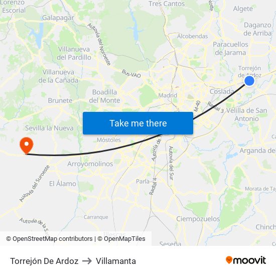 Torrejón De Ardoz to Villamanta map