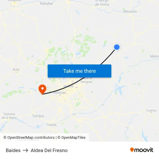 Baides to Aldea Del Fresno map
