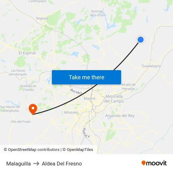 Malaguilla to Aldea Del Fresno map
