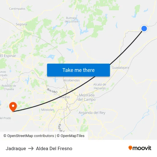 Jadraque to Aldea Del Fresno map