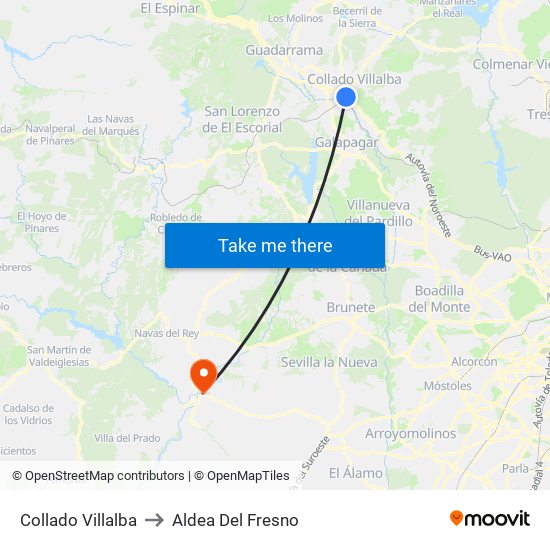 Collado Villalba to Aldea Del Fresno map